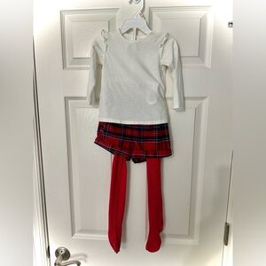 H&M Baby Girl Size 12-18M Long Sleeve Top w Red Plaid Shorts &Red Leggings